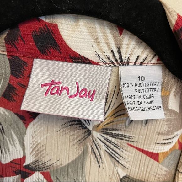 Vintage L Hawaiian button down blouse gray red orange tropical Tan Jay polyester - Picture 4 of 7